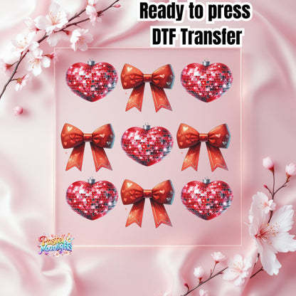 Bow and Disco Heart DTF Print Ready to Press