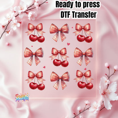 Bow and Red Cherry DTF Print Ready to Press