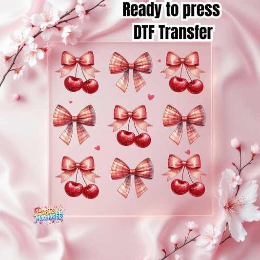 Bow and Red Cherry DTF Print Ready to Press