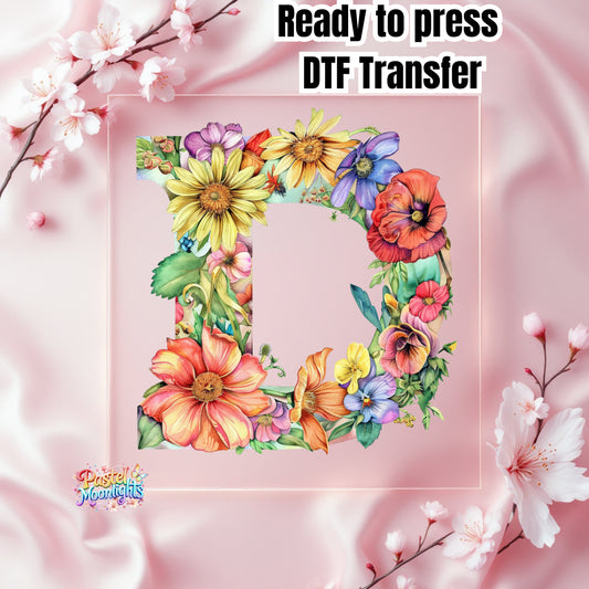 Flower Letter Design D DTF Print Ready to Press