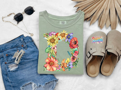 Flower Letter Design D DTF Print Ready to Press