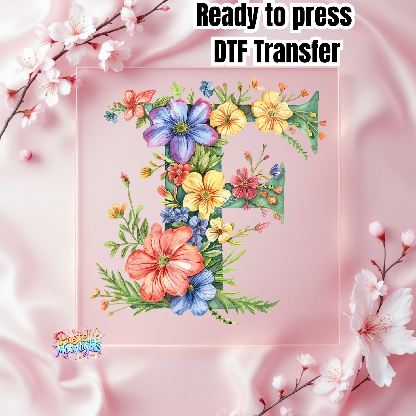 Flower Letter Design F DTF Print Ready to Press