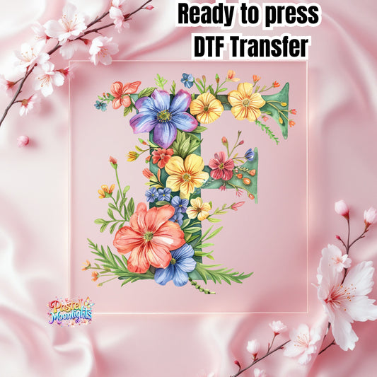 Flower Letter Design F DTF Print Ready to Press