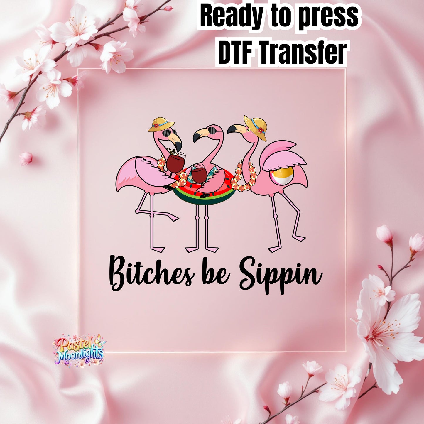 Flamingos Drink Wine Sublimation DTF Print Ready to Press