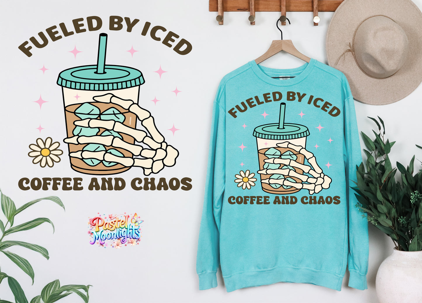 Fueled by Iced Coffee And  Chaos DTF Print Ready to Press