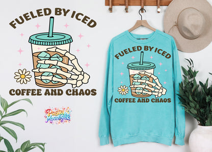 Fueled by Iced Coffee And  Chaos DTF Print Ready to Press