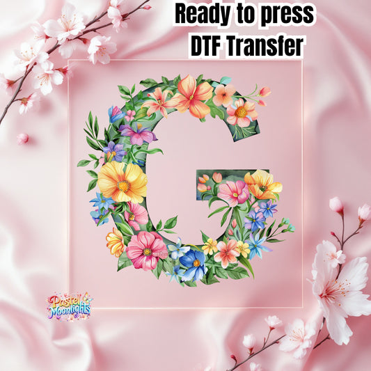 Flower Letter Design G DTF Print Ready to Press