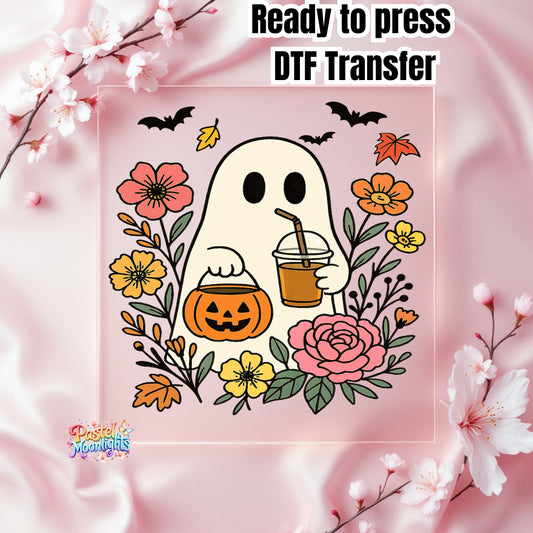 Ghost Coffee Flowers DTF Print Ready to Press