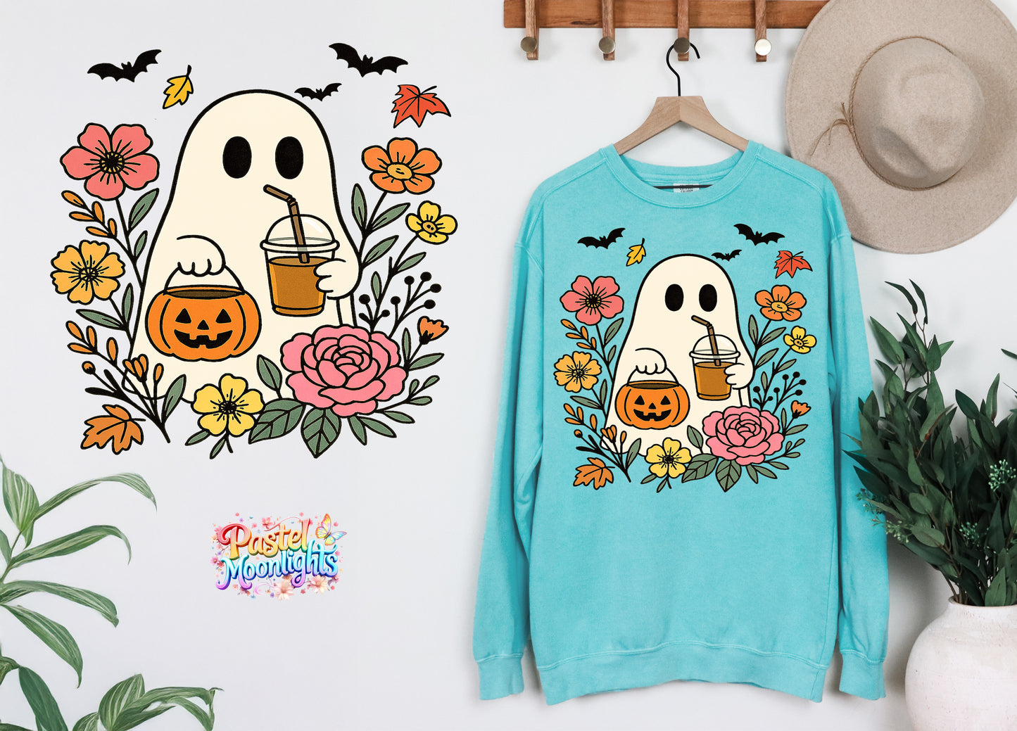 Ghost Coffee Flowers DTF Print Ready to Press