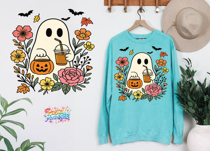 Ghost Coffee Flowers DTF Print Ready to Press