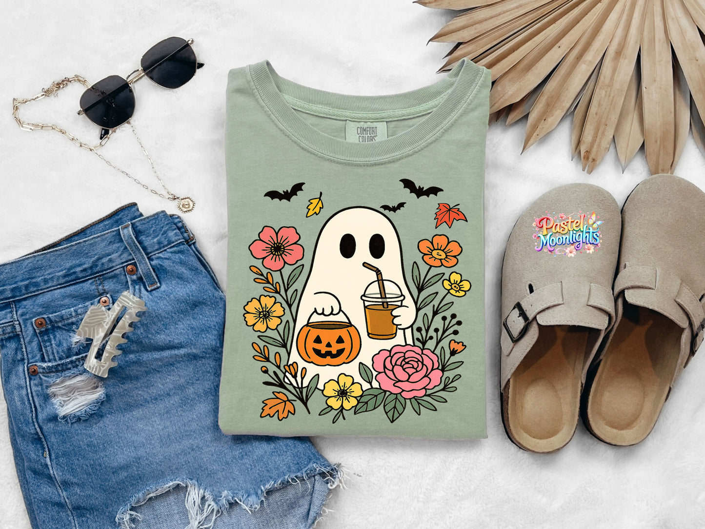 Ghost Coffee Flowers DTF Print Ready to Press