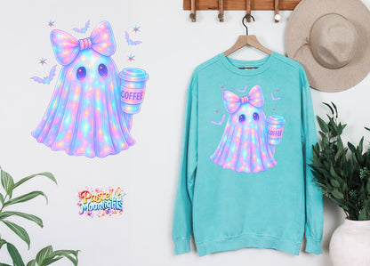 Ghost holding Coffee Cup DTF Print Ready to Press