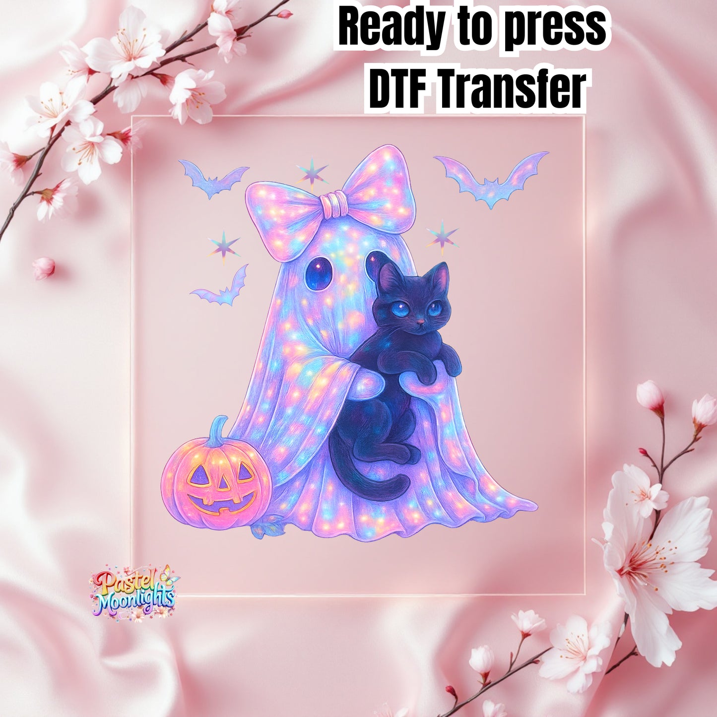 Ghost holding cat DTF Print Ready to Press