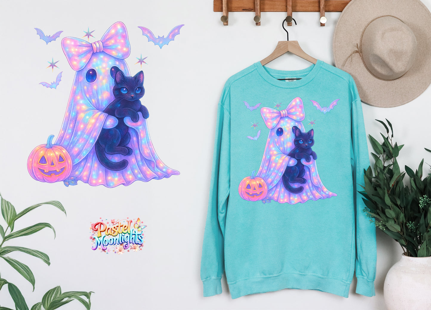 Ghost holding cat DTF Print Ready to Press