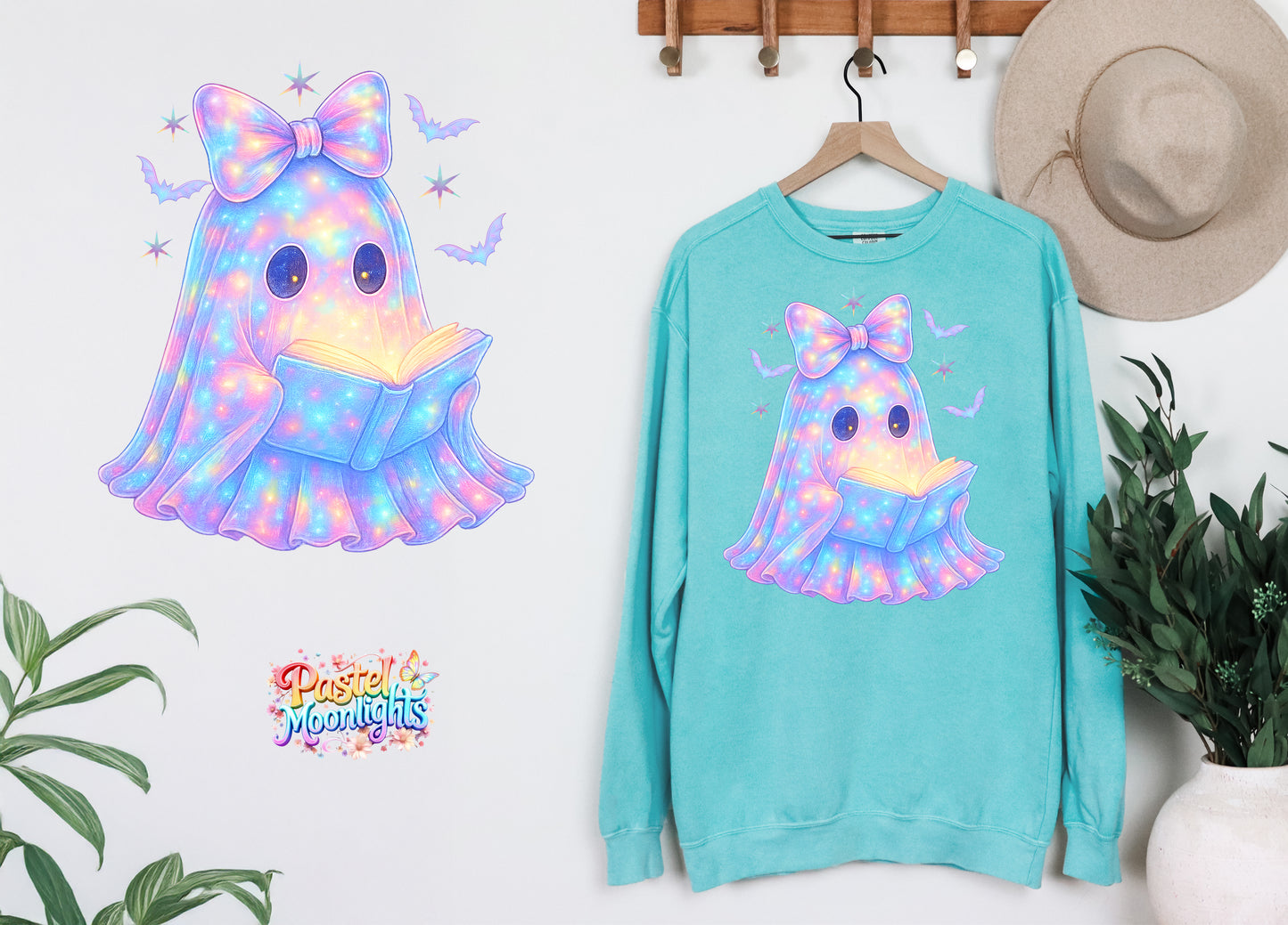 Ghost reading book DTF Print Ready to Press