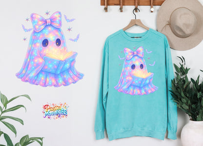 Ghost reading book DTF Print Ready to Press