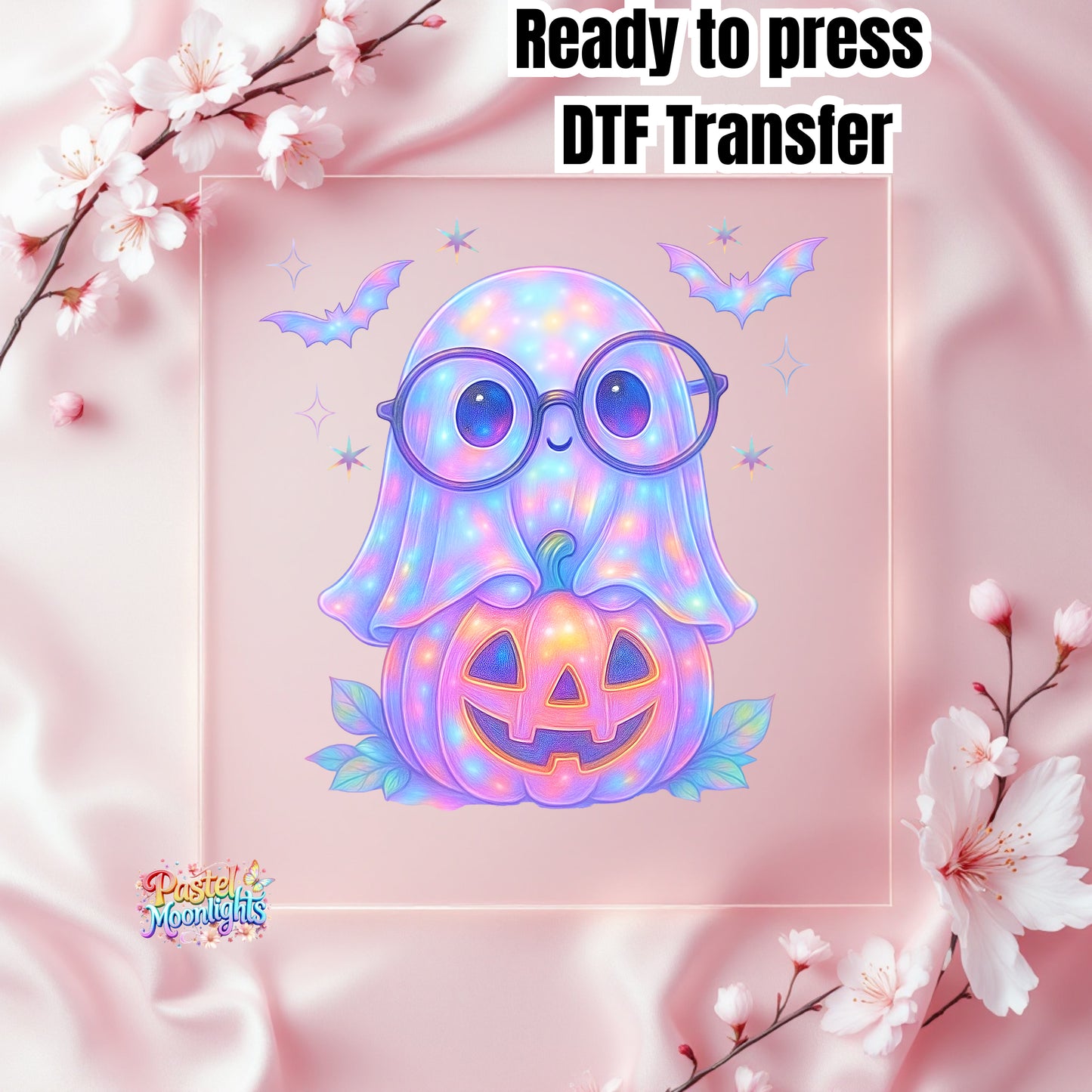 Ghost sitting on jack o lantern DTF Print Ready to Press