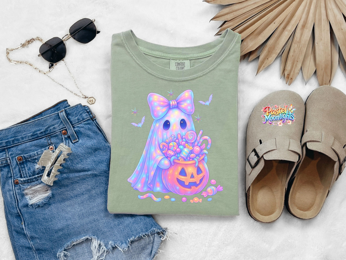 Ghost with pumpkin bucket DTF Print Ready to Press