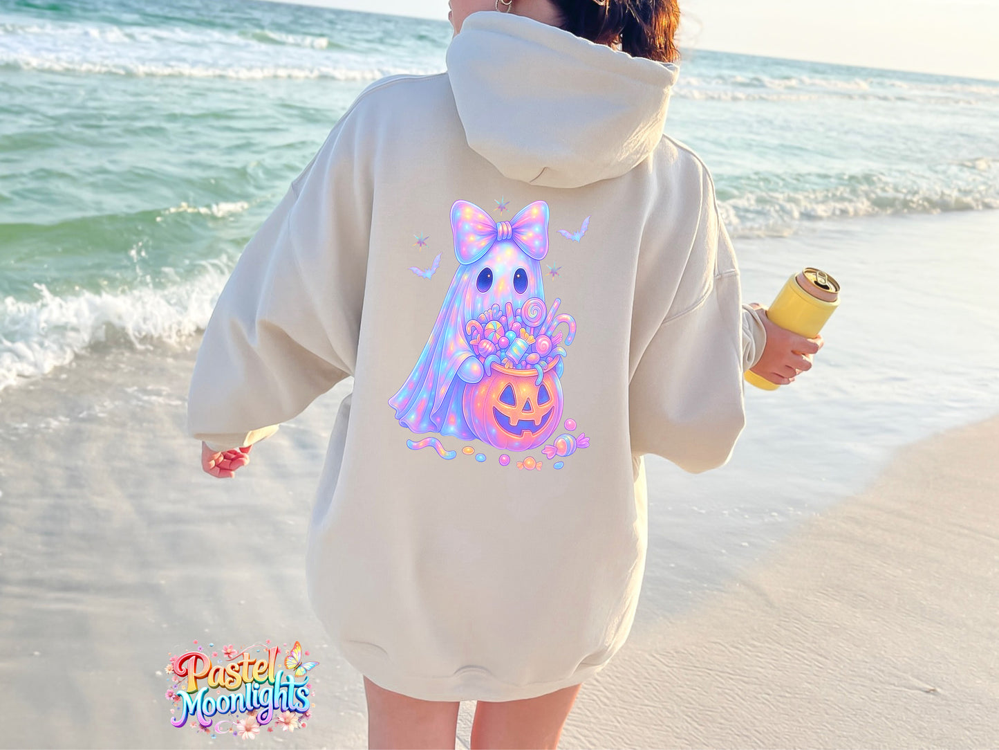 Ghost with pumpkin bucket DTF Print Ready to Press