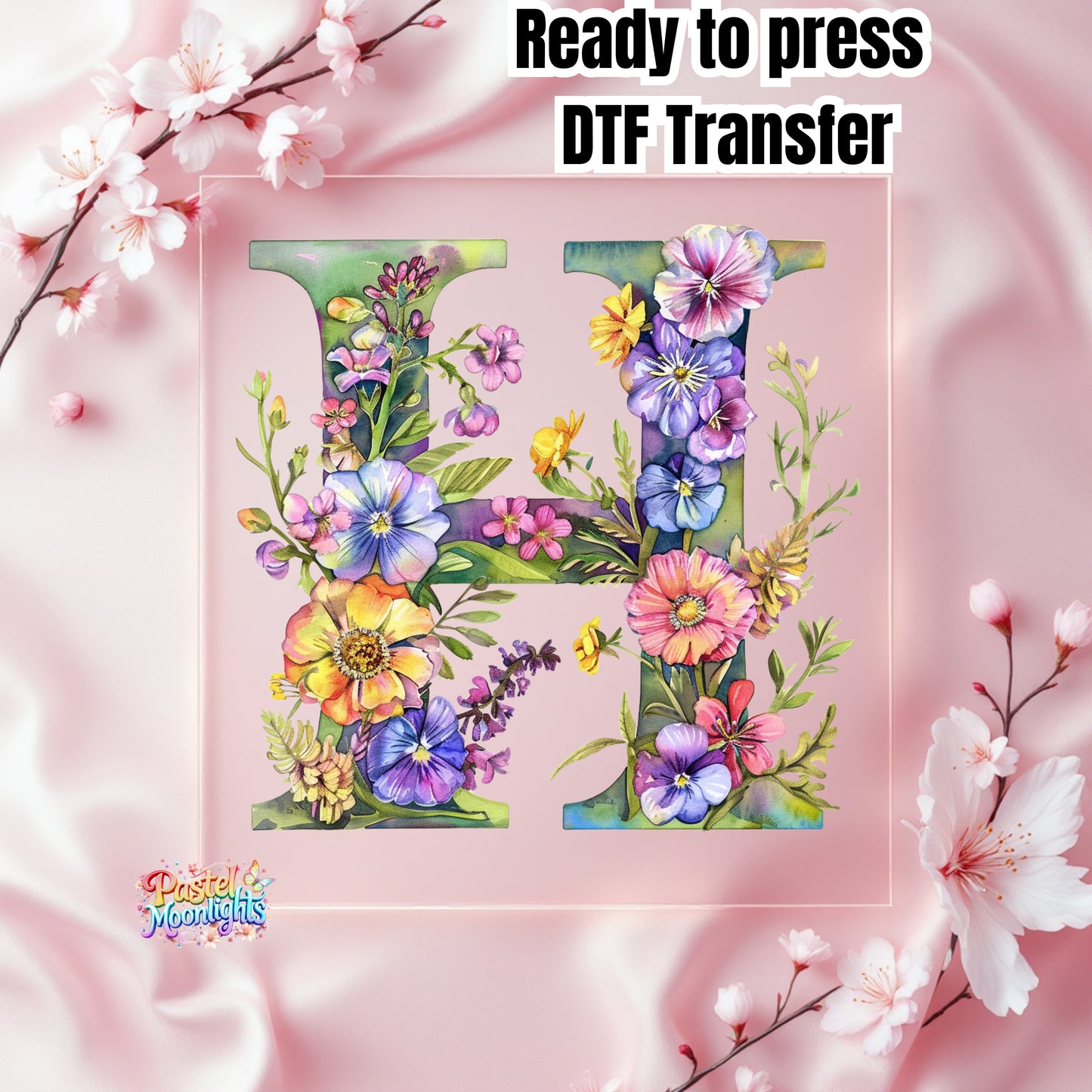 Flower Letter Design H DTF Print Ready to Press