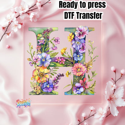 Flower Letter Design H DTF Print Ready to Press