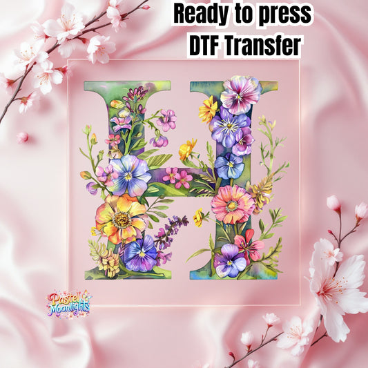 Flower Letter Design H DTF Print Ready to Press