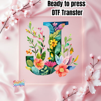 Flower Letter Design J DTF Print Ready to Press