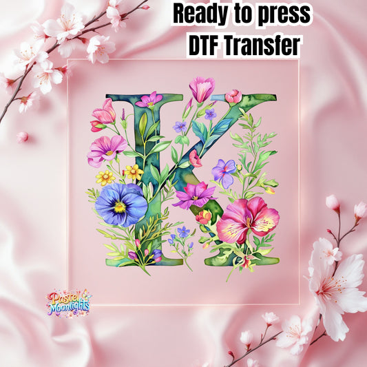 Flower Letter Design K DTF Print Ready to Press