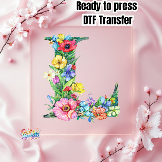 Flower Letter Design L DTF Print Ready to Press