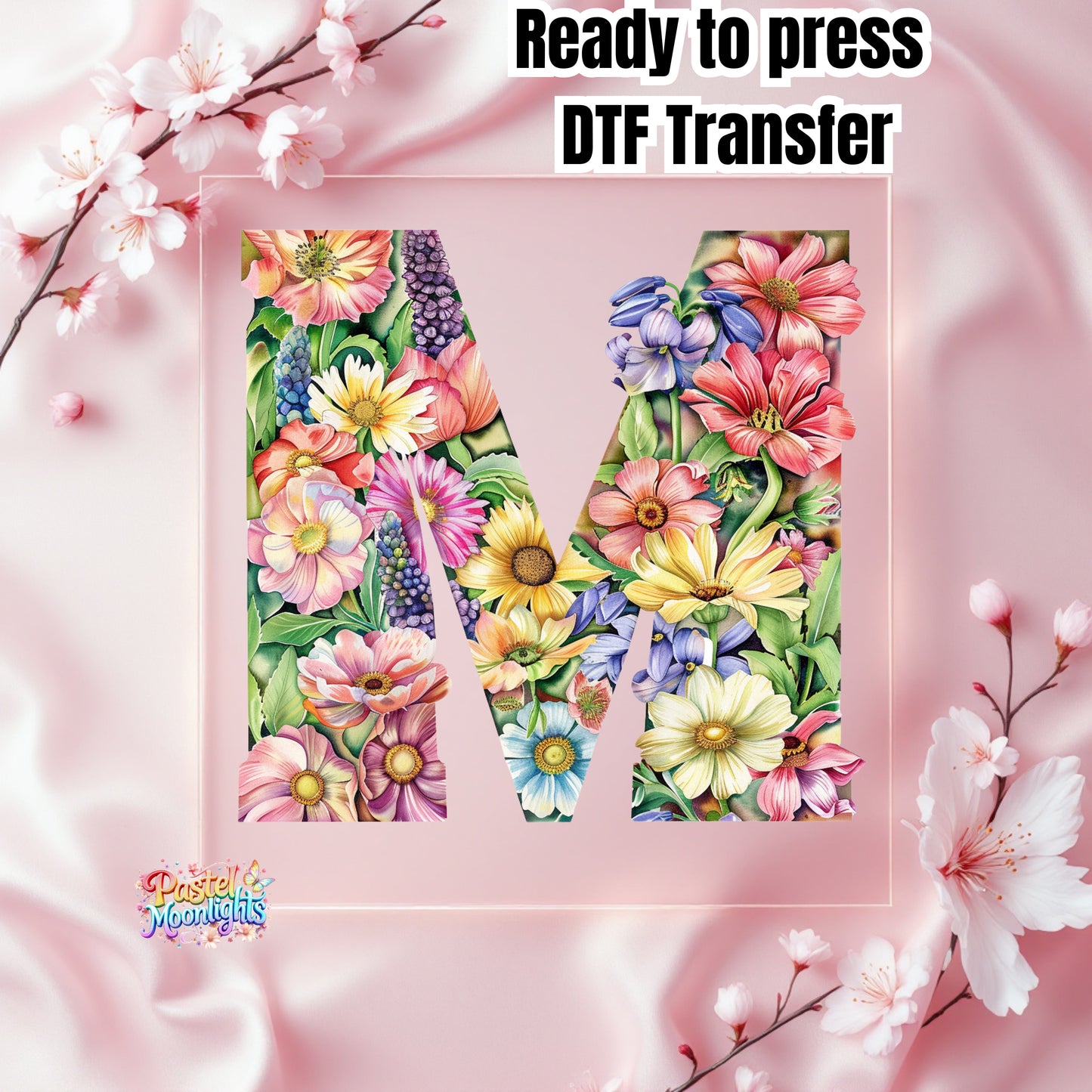 Flower Letter Design M DTF Print Ready to Press