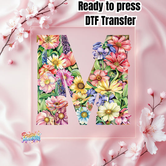 Flower Letter Design M DTF Print Ready to Press