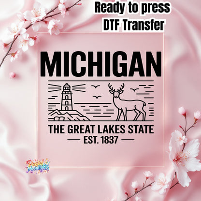 Michigan The Great Lakes State  DTF Print Ready to Press
