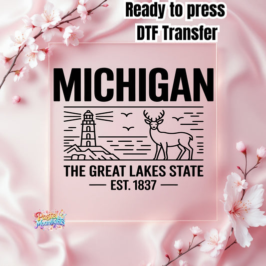 Michigan The Great Lakes State  DTF Print Ready to Press