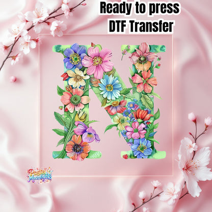 Flower Letter Design N DTF Print Ready to Press