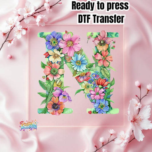 Flower Letter Design N DTF Print Ready to Press