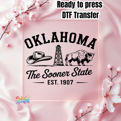 Oklahoma The Sooner State DTF Print Ready to Press