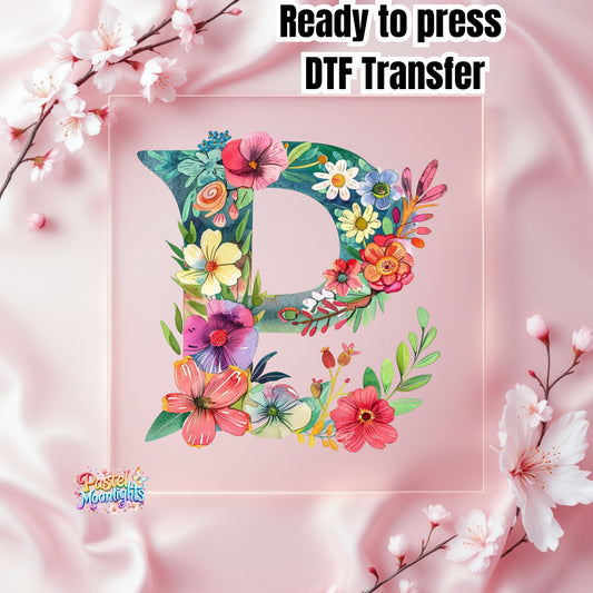 Flower Letter Design P DTF Print Ready to Press