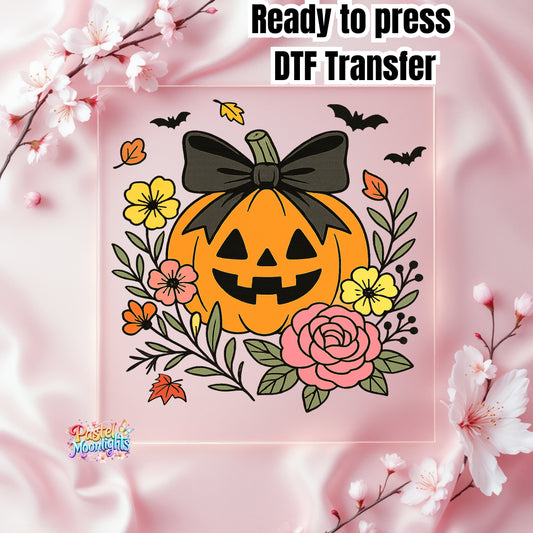 Pumpkin Bow Flowers DTF Print Ready to Press