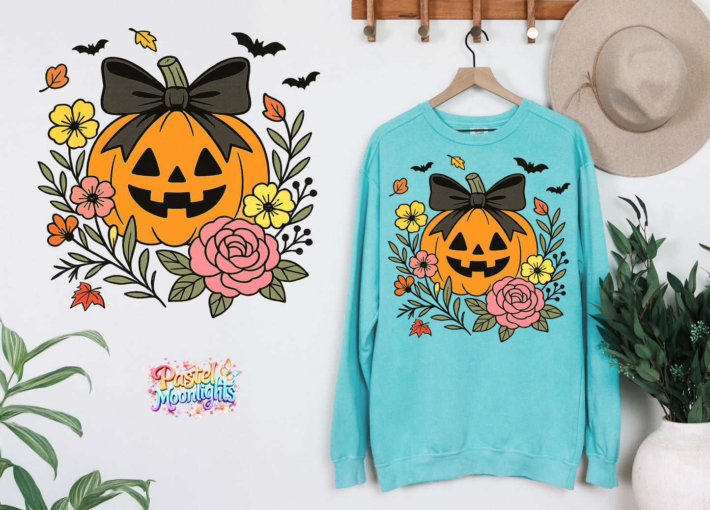 Pumpkin Bow Flowers DTF Print Ready to Press