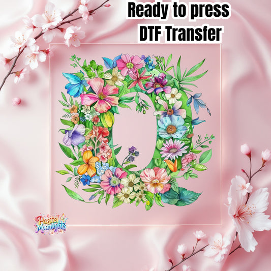 Flower Letter Design Q DTF Print Ready to Press