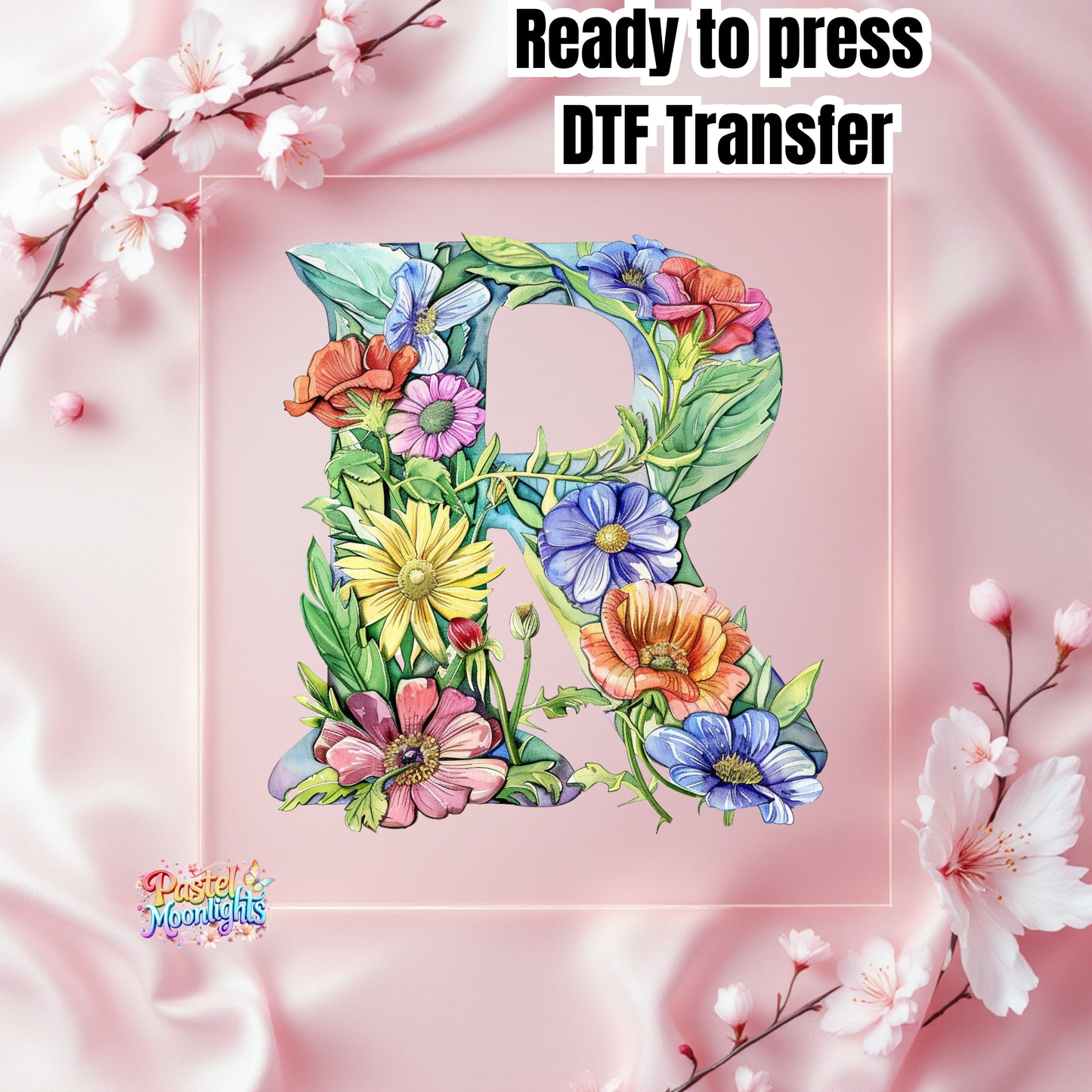 Flower Letter Design R DTF Print Ready to Press