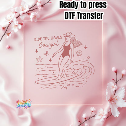Ride-the-waves-cowgirl DTF Print Ready to Press