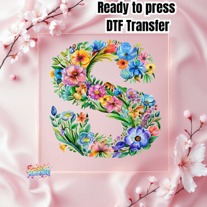 Flower Letter Design S DTF Print Ready to Press