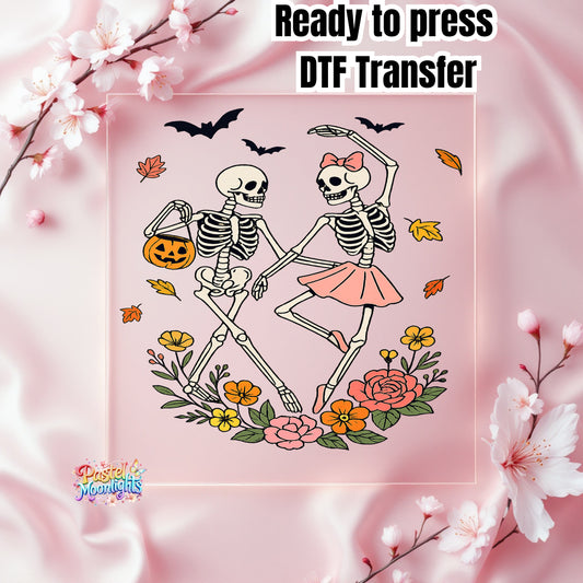 Skeletons Dancing with Flowers DTF Print Ready to Press