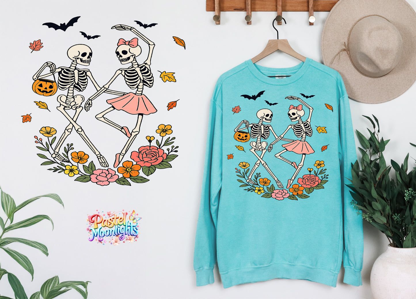 Skeletons Dancing with Flowers DTF Print Ready to Press