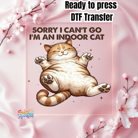 Sorry I cant go, Im an Indoor  Cat DTF Print Ready to Press