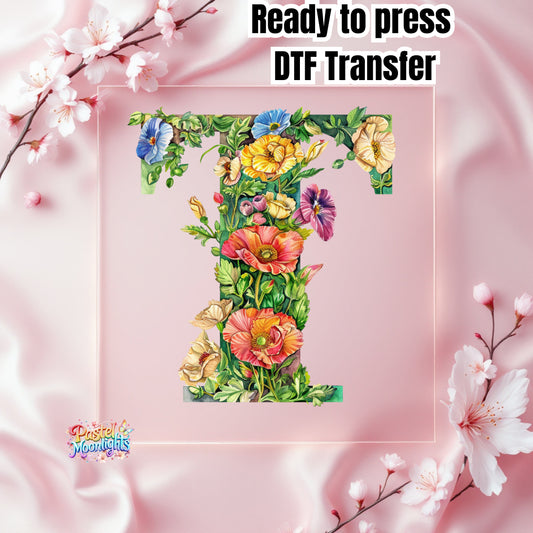 Flower Letter Design T DTF Print Ready to Press