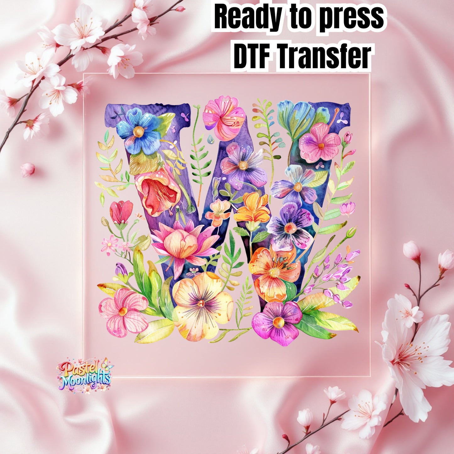 Flower Letter Design W DTF Print Ready to Press
