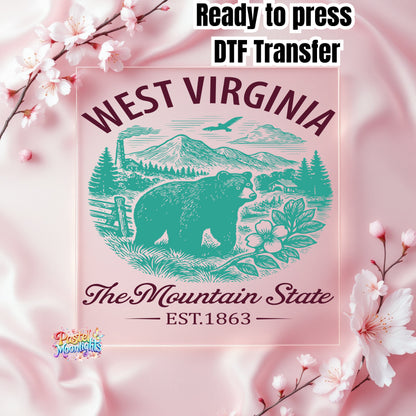 West Virginia The Mountain State DTF Print Ready to Press
