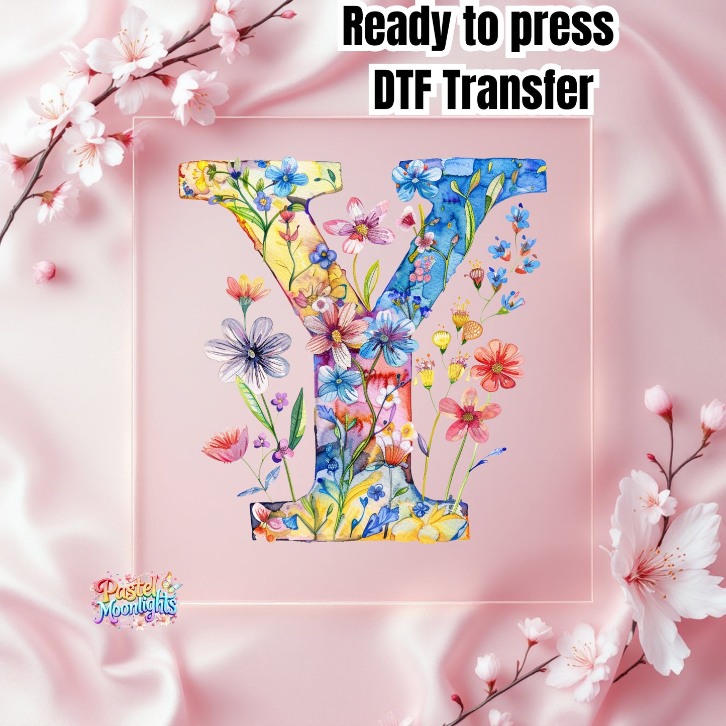 Flower Letter Design Y DTF Print Ready to Press